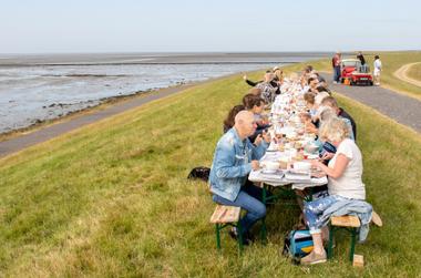Deichfrühstück am UNESCO Weltnaturerbe Wattenmeer in den Niederlanden